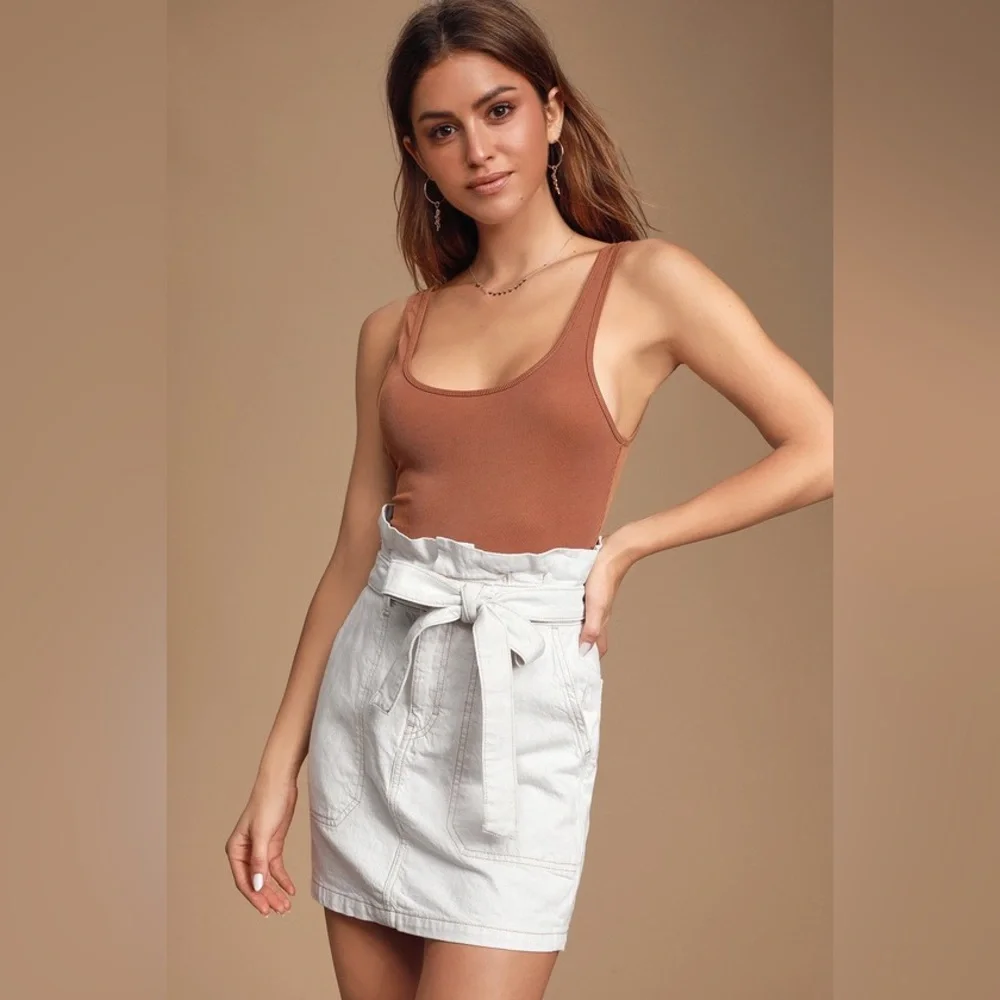 Free People Splendor in the Grass Ivory Paper Bag Waist Mini Skirt